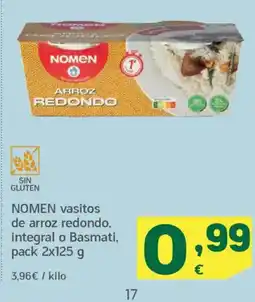 HiperDino NOMEN vasitos de arroz redondo, integral o Basmati oferta