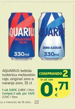 HiperDino AQUARIUS bebida isotónica melocotón rojo, original zero o naranja zero oferta