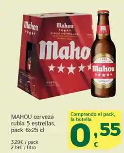 HiperDino MAHOU cerveza rubia 5 estrellas oferta