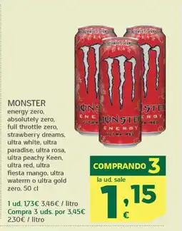 HiperDino MONSTER energy zero, absolutely zero, full throttle zero oferta