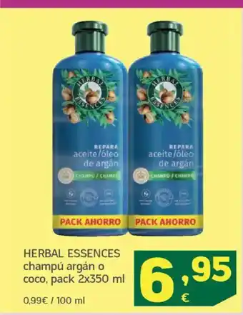 HiperDino HERBAL ESSENCES champú argán o coco oferta
