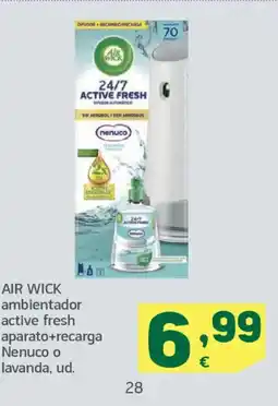 HiperDino AIR WICK ambientador active fresh aparato+recarga Nenuco o lavanda oferta