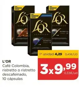 Alimerka L'OR Café Colombia, ristretto o ristretto descafeinado, 10 cápsulas oferta