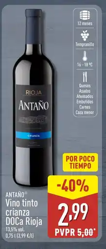 ALDI ANTAÑO Vino tinto crianza DOCa Rioja oferta
