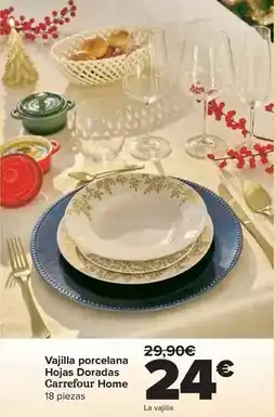 Carrefour Carrefour home - vajilla porcelana hojas doradas oferta