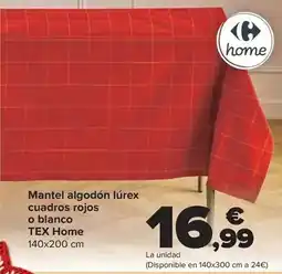 Carrefour Tex home - mantel algodon lurex cuadros rojos o blanco oferta