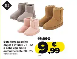 Carrefour Bota forrada pelito mujer o infantil 26 - 42 o bebé con cierre autoadherente 20 - 25 oferta