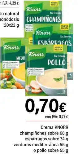 Cash Ifa Crema KNORR champiñones sobre espárragos sobre verduras mediterránea o pollo sobre oferta