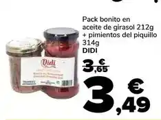 Didi - pack bonito en aceite de girasol 212g + pimientos del piquillo 314g