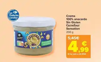 Carrefour - crema 100% anacardo sin gluten sensation