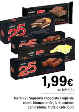 Cash Ifa Turrón 25 Suprema chocolate crujiente, choco blanco limón, 3 chocolates con galletas, trufa o café oferta