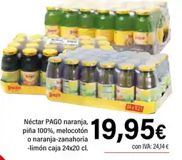 Cash Ifa PAGO Néctar naranja, piña 100%, melocotón o naranja-zanahoria -limón caja oferta