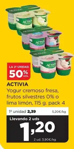 Activia - yogur cremoso fresa, frutos silvestres 0% o lima limon
