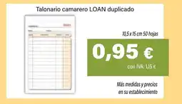 Cash Ifa LOAN Talonario camarero duplicado oferta