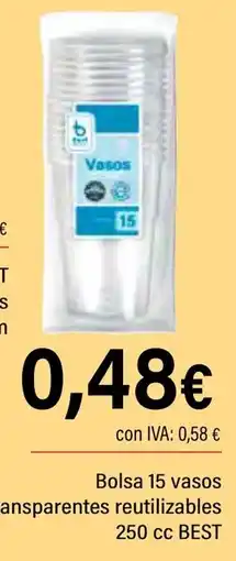 Cash Ifa BEST Bolsa 15 vasos transparentes reutilizables 250 cc oferta