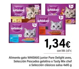 Cash Ifa WHISKAS Alimento gato junior Pure Delight aves, Selección Pescados gelatina o Tasty Mix chef o Selección clásicos salsa oferta