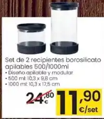 Eroski Set de 2 recipientes borosilicato apilables 500/ 1000ml oferta