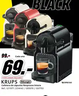 MediaMarkt DELONGHI KRUPS Cafetera de cápsulas Nespresso Inissia oferta