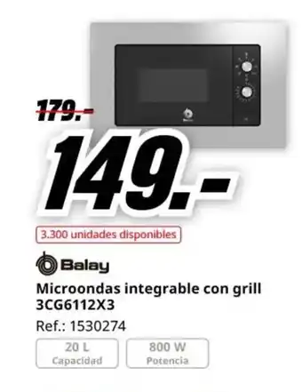MediaMarkt BALAY Microondas integrable con grill oferta