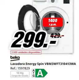 MediaMarkt BEKO Lavadora Energy Spin VBM3WFT310413WA oferta