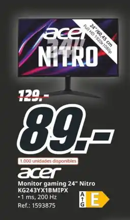 MediaMarkt ACER Monitor gaming 24" Nitro KG243YX1BMIPX oferta