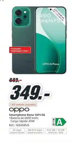 MediaMarkt OPPO Smartphone Reno 14FS 5G Carga rápida: 45W oferta