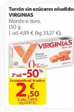 Alcampo VIRGINIAS Turrón sin azúcares añadidos oferta
