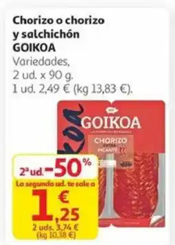 Alcampo GOIKOA Chorizo o chorizo y salchichón oferta