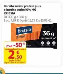 Alcampo KRISSIA Barrita surimi protein plus o barrita surimi 0% MG oferta
