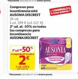 Alcampo AUSONIA DISCREET Compresas para incontinencia mini oferta