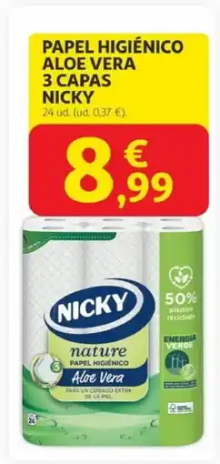 Alcampo NICKY Papel higiénico aloe vera 3 capas oferta
