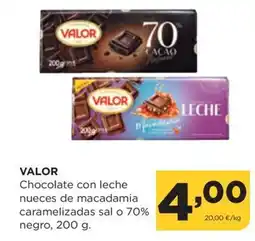 Alimerka VALOR Chocolate con leche nueces de macadamia caramelizadas sal o 70% negro oferta