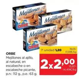 Alimerka ORBE Mejillones al ajillo al natural, en escabeche o en escabeche picante oferta