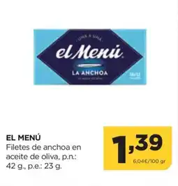 Alimerka EL MENÚ Filetes de anchoa en aceite de oliva oferta