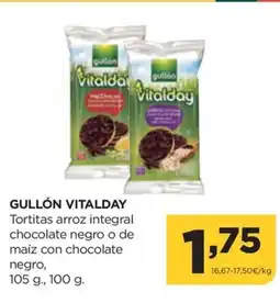 Alimerka GULLÓN VITALDAY Tortitas arroz integral chocolate negro o de maíz con chocolate negro oferta