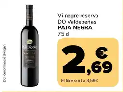 Supeco PATA NEGRA Vi negre reserva DO Valdepeñas oferta