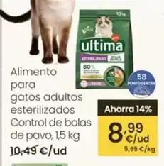 Eroski Última - alimento para gatos adultos esterilizados control de bolas de pavo oferta