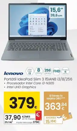 Eroski LENOVO Portátil IdeaPad Slim 3 15IAN8 13/8/256 oferta