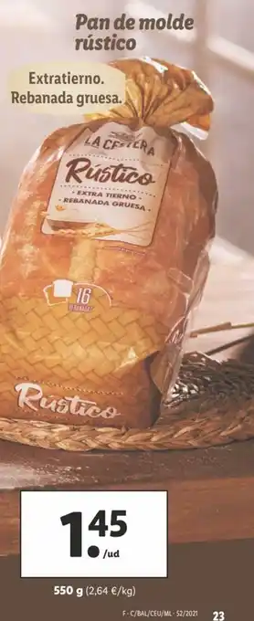 Lidl Pan de molde rústico 550g oferta