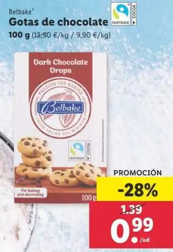 Lidl Belbake Gotas de chocolate 100g oferta