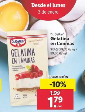 Lidl Dr. Oetker Gelatina en líáminas 20g oferta