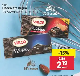 Lidl Valor Chocolate negro 170/200g oferta
