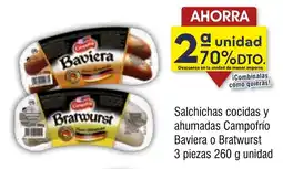 FROIZ CAMPOFRIO Salchichas cocidas y ahumadas Baviera o Bratwurst 3 piezas oferta