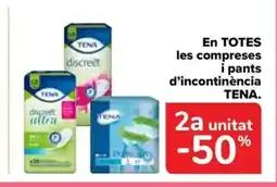Carrefour Market TENA. En TOTES les compreses i pants d'incontinència oferta