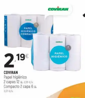 Coviran Coviran Papel Higiénico 2 Capas 12 u. Compacto 2 capa 6 u. oferta