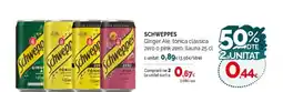 Condis SCHWEPPES Ginger Ale, tonica clàssica. zero o pink zero, llauna oferta