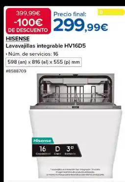 Costco HISENSE Lavavajillas integrable HV16D5 oferta