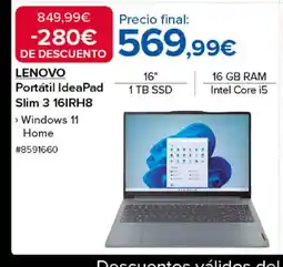 Costco LENOVO Portátil IdeaPad Slim 3 16IRH8 oferta
