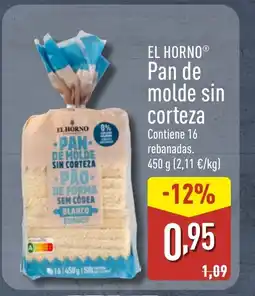 ALDI EL HORNO Pan de molde sin corteza oferta