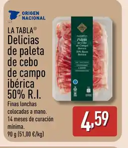 ALDI LA TABLA Delicias de paleta de cebo de campo ibérica 50% R.I. oferta